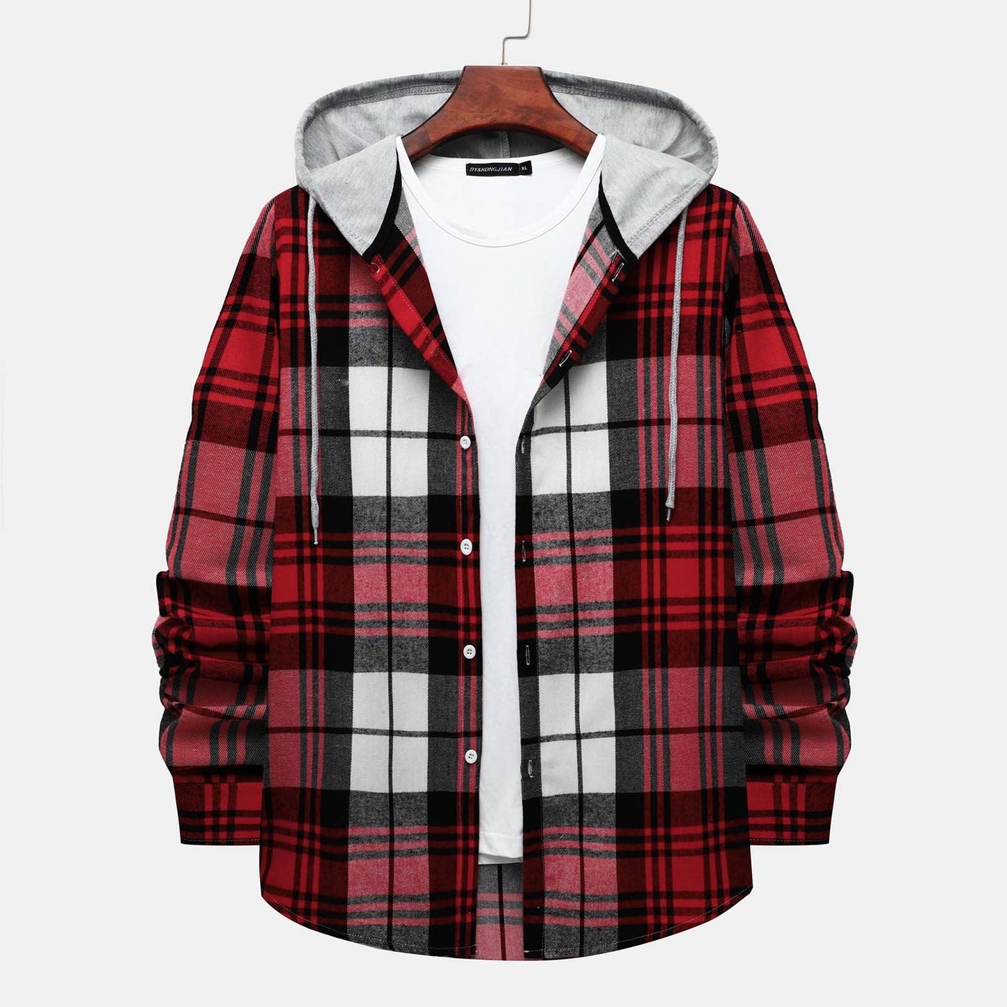 Men'S Flannel Plaid Hooded Shirts Casual Long Sleeve Button down Regular Fit Hooded Shirt Lightweight Thin Jackets Red#02 M