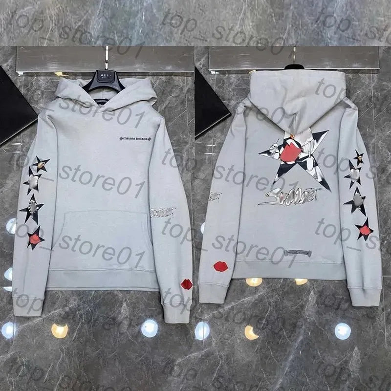Mens Designer Clothes 2026 High-Quality Mens Chrome Hoodie Women Zipper Jacket Embroidered Horseshoe Sanskrit Cross Fashion Graphic Tee Women Casual Loose T Shirt