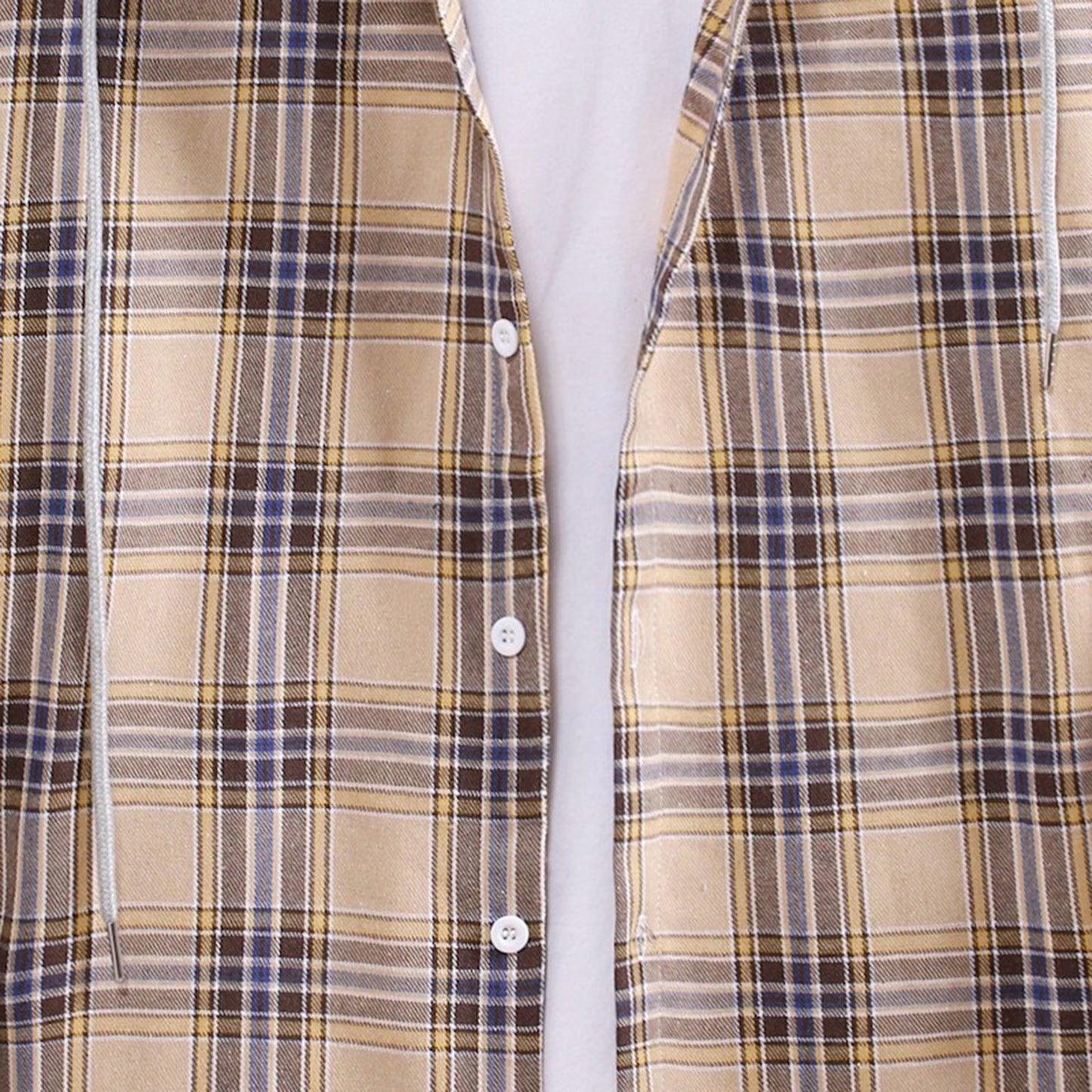 Men'S Flannel Plaid Hooded Shirts Casual Long Sleeve Button down Regular Fit Hooded Shirt Lightweight Thin Jackets Khaki#06 XXL