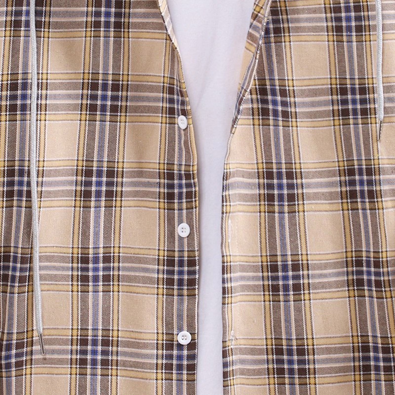 Men'S Flannel Plaid Hooded Shirts Casual Long Sleeve Button down Regular Fit Hooded Shirt Lightweight Thin Jackets Khaki#06 XXL