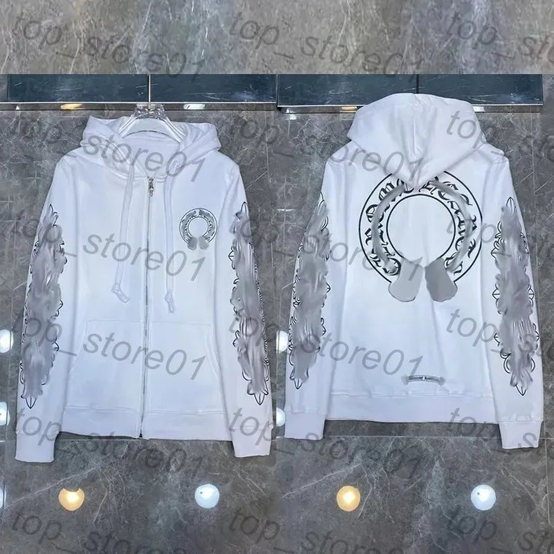 Mens Designer Clothes 2026 High-Quality Mens Chrome Hoodie Women Zipper Jacket Embroidered Horseshoe Sanskrit Cross Fashion Graphic Tee Women Casual Loose T Shirt