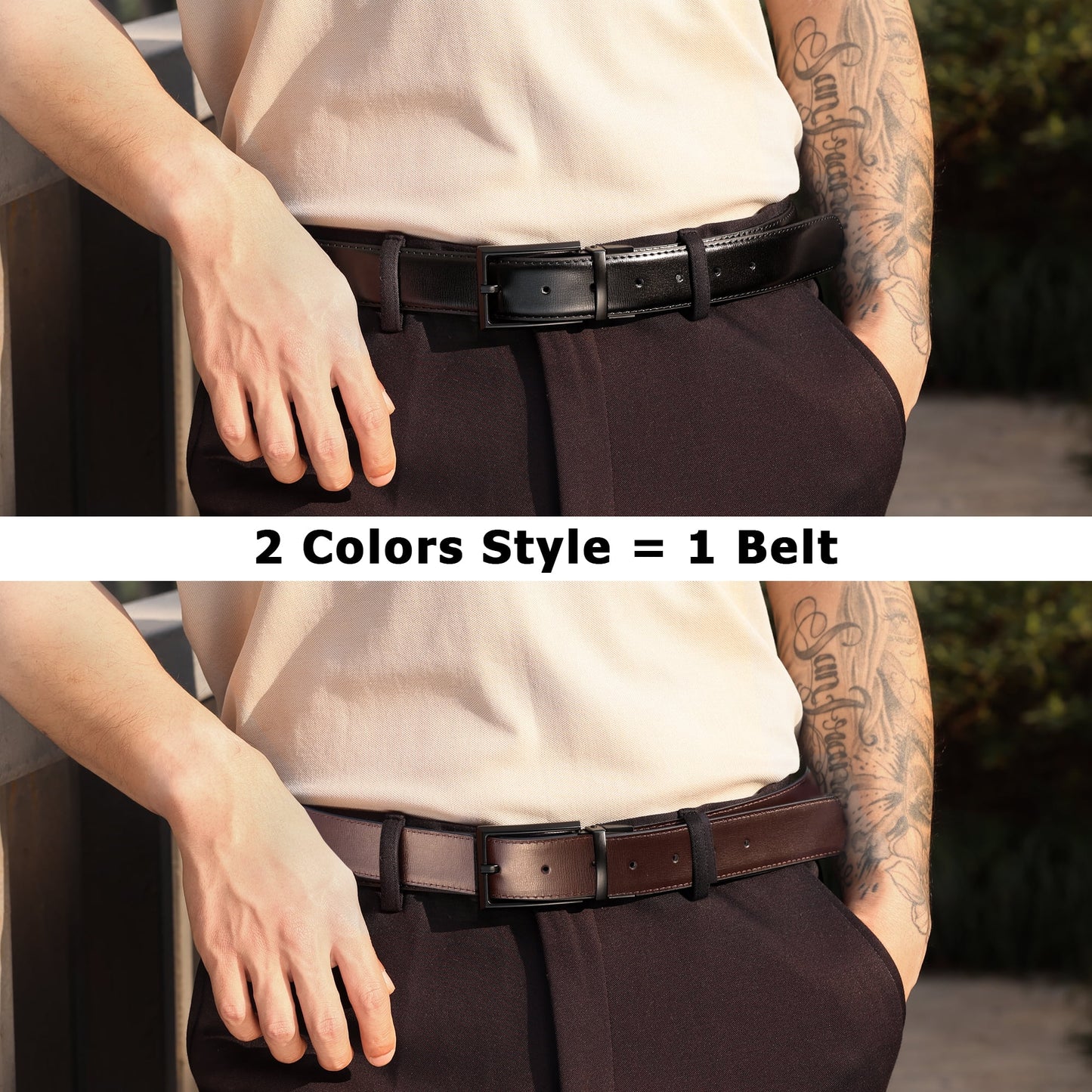 Reversible Mens Belt Black and Brown, Mens Dress Casual Belt, Thick Leather Belt