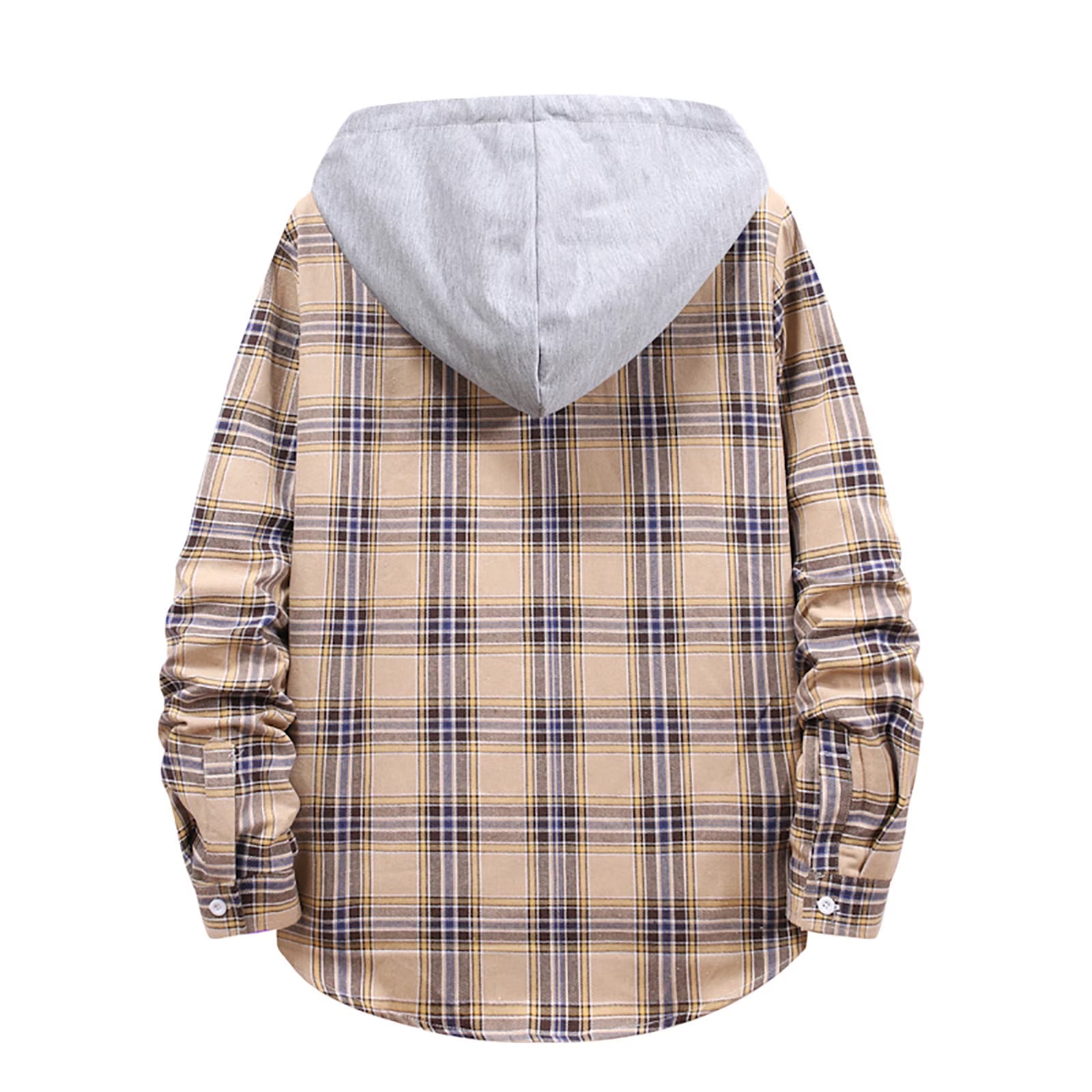 Men'S Flannel Plaid Hooded Shirts Casual Long Sleeve Button down Regular Fit Hooded Shirt Lightweight Thin Jackets Khaki#06 XXL