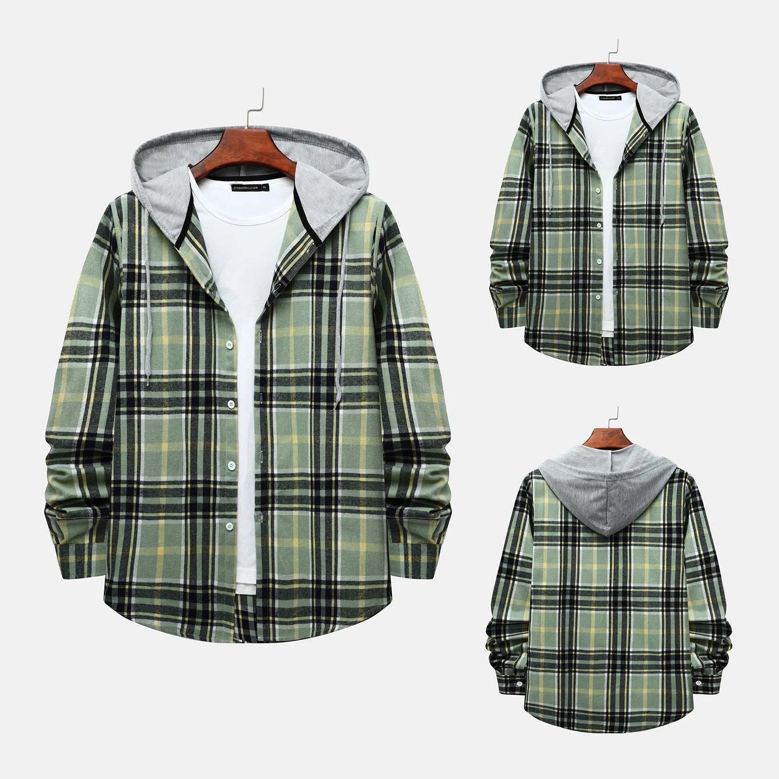 Mens Classic Plaid Long Sleeve Hooded Shirts Casual Thin Cotton Light Jacket Relaxed Fit Loose Outwear Hoodies Shirt Green M