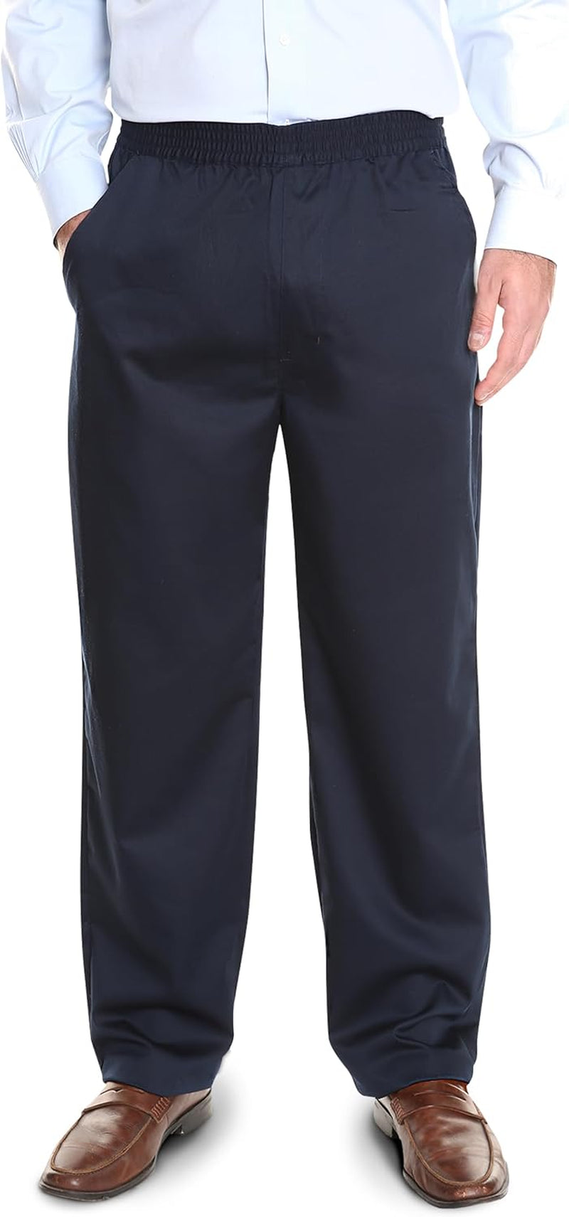 Mens Elastic Waist Pants for Seniors | Navy Mens Elastic Waist Dress Pants | Loose Fit Adaptive Pull on Jeans for Men