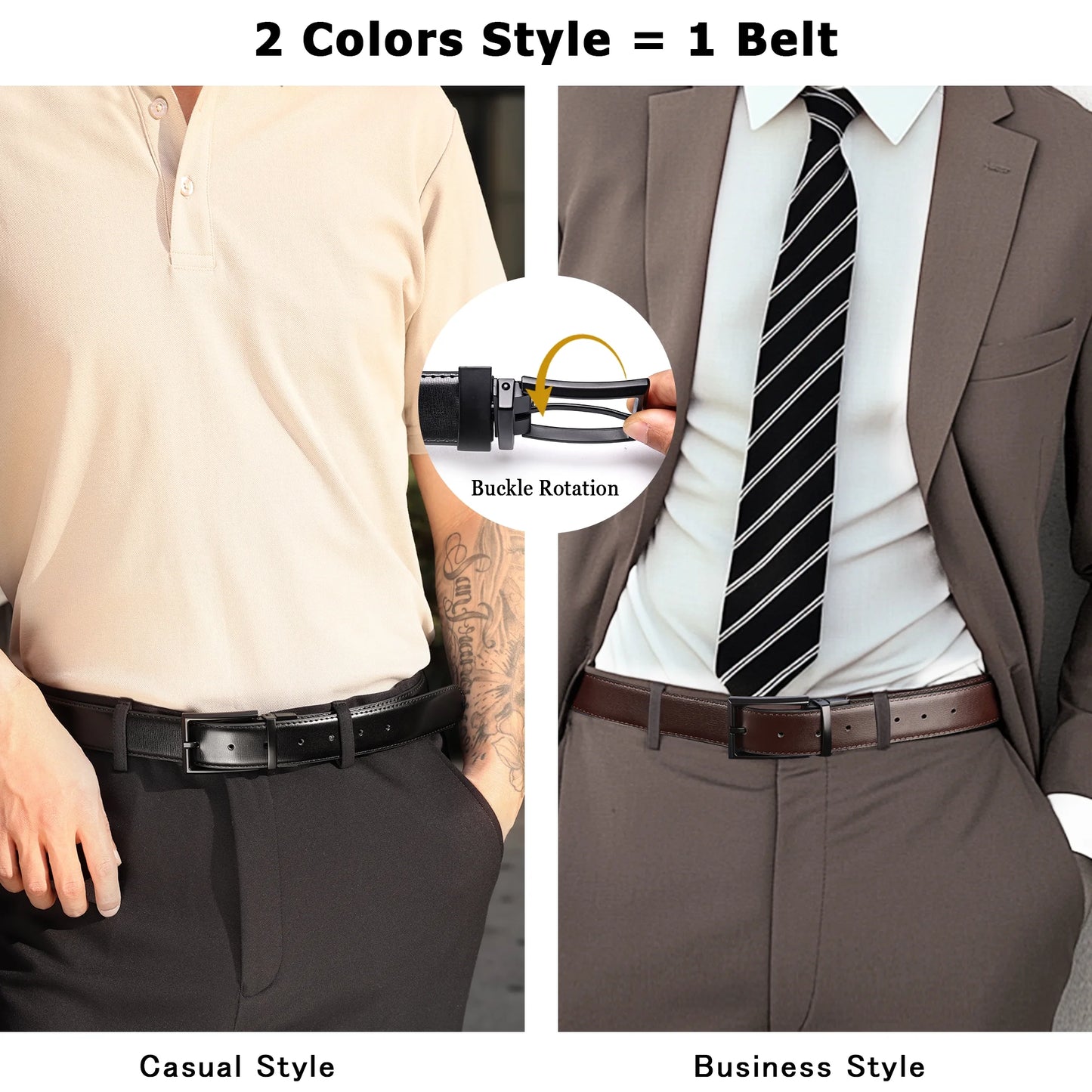 Reversible Mens Belt Black and Brown, Mens Dress Casual Belt, Thick Leather Belt