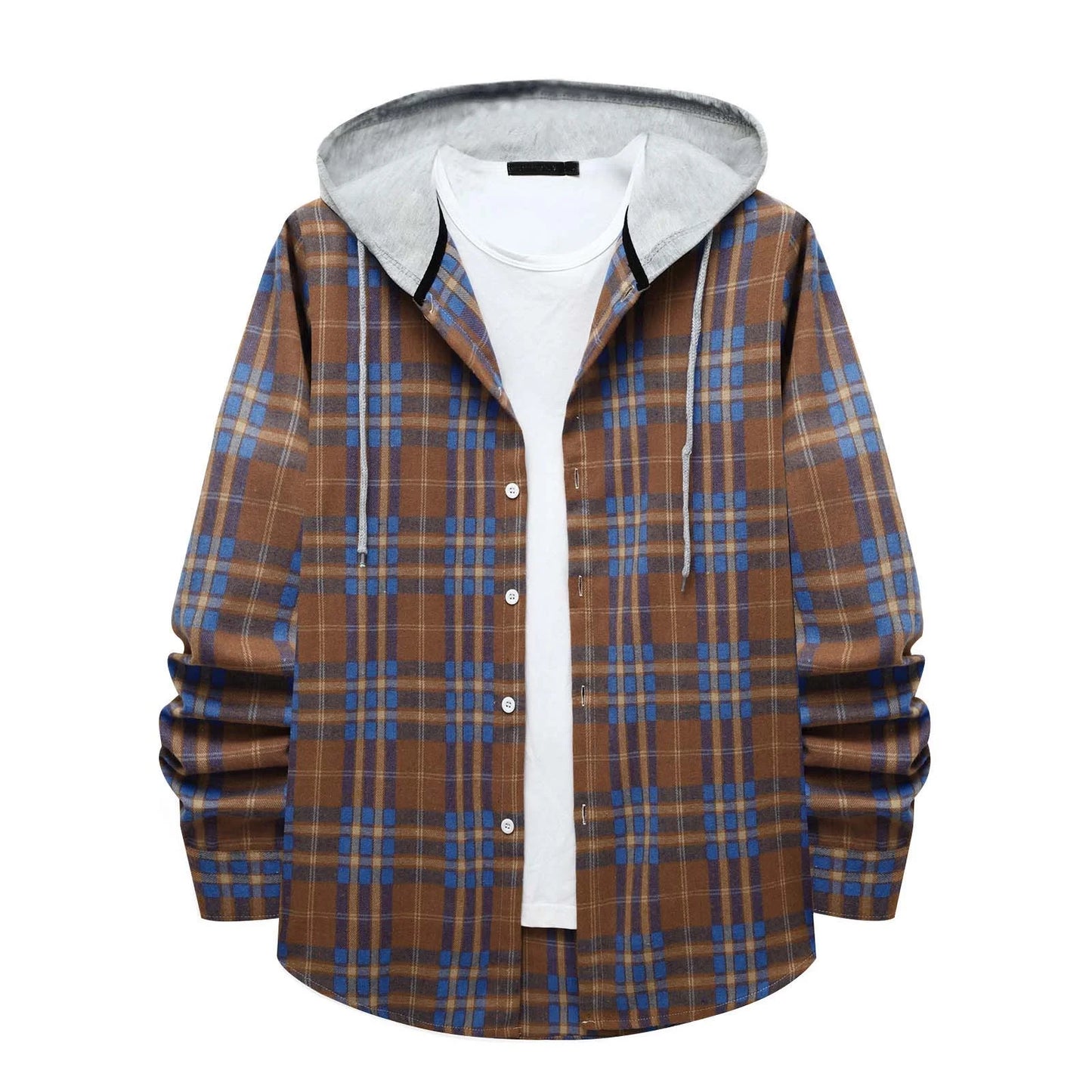 Men'S Flannel Plaid Hooded Shirts Casual Long Sleeve Button down Regular Fit Hooded Shirt Lightweight Thin Jackets Blue#02 L
