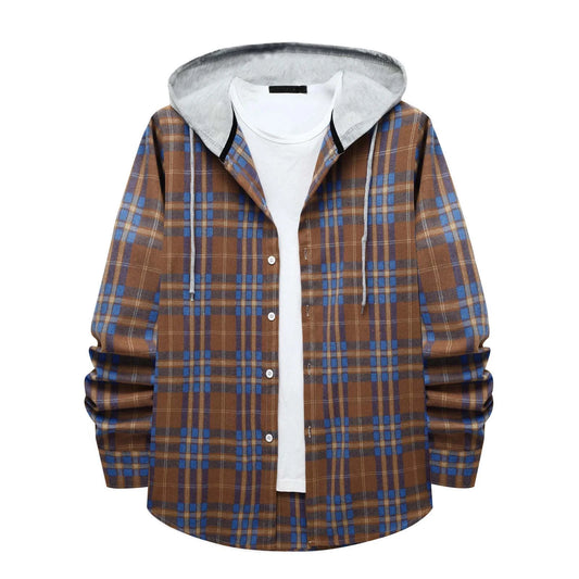 Men'S Flannel Plaid Hooded Shirts Casual Long Sleeve Button down Regular Fit Hooded Shirt Lightweight Thin Jackets Blue#02 L