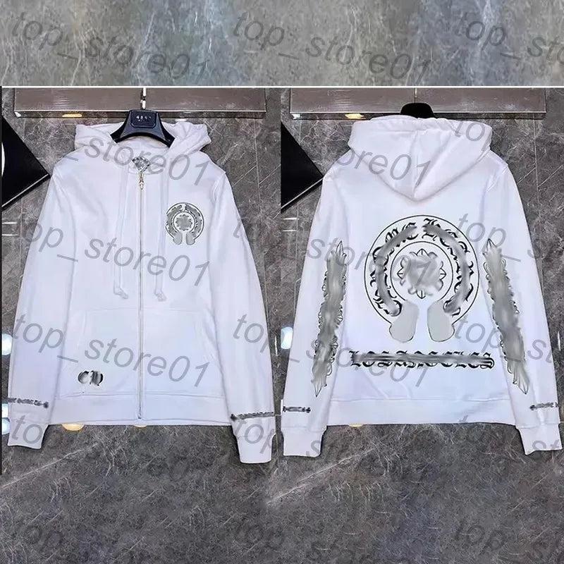 Mens Designer Clothes 2026 High-Quality Mens Chrome Hoodie Women Zipper Jacket Embroidered Horseshoe Sanskrit Cross Fashion Graphic Tee Women Casual Loose T Shirt
