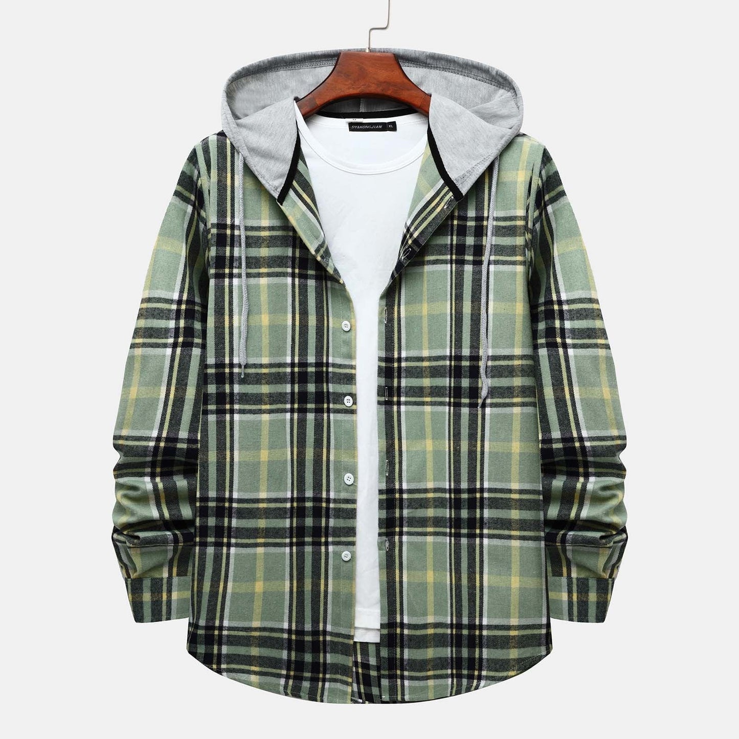 Mens Classic Plaid Long Sleeve Hooded Shirts Casual Thin Cotton Light Jacket Relaxed Fit Loose Outwear Hoodies Shirt Green M