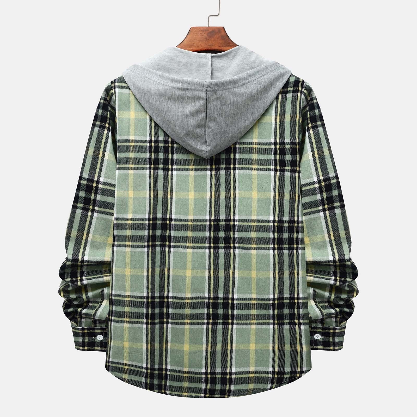 Mens Classic Plaid Long Sleeve Hooded Shirts Casual Thin Cotton Light Jacket Relaxed Fit Loose Outwear Hoodies Shirt Green M