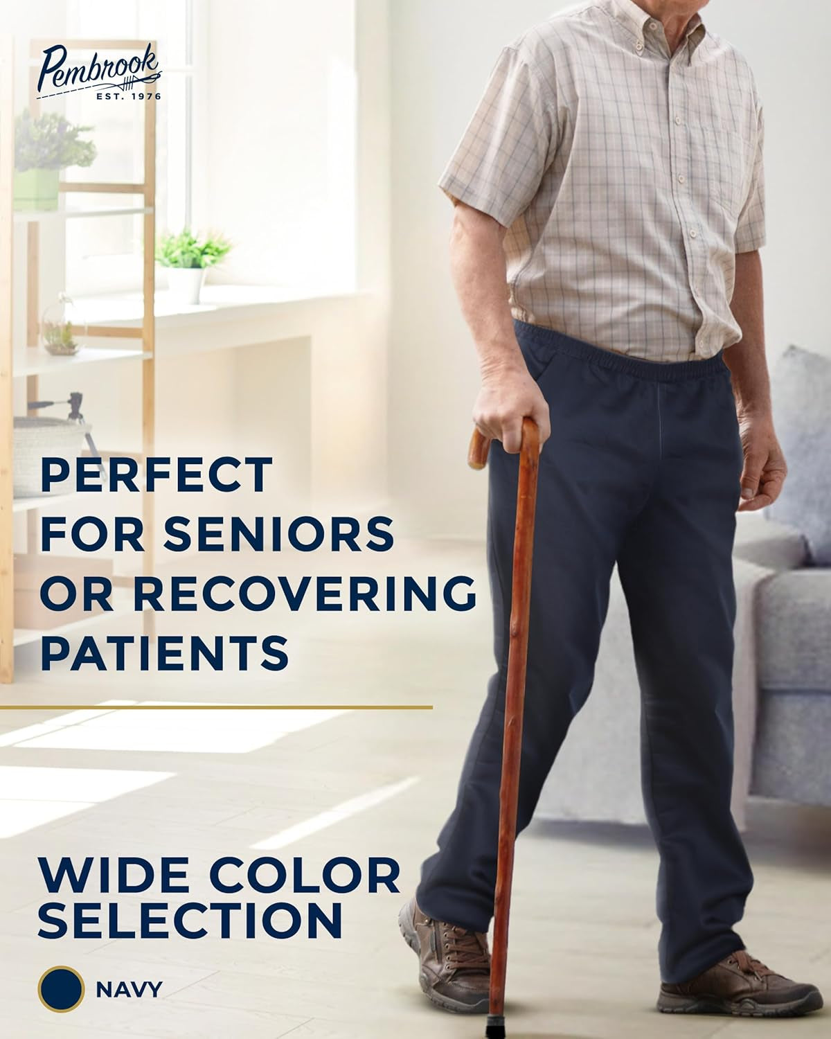 Mens Elastic Waist Pants for Seniors | Navy Mens Elastic Waist Dress Pants | Loose Fit Adaptive Pull on Jeans for Men