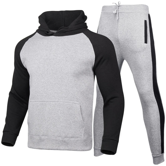 Men'S Tracksuit 2 Piece Fall Winter Casual Patchwork Jogger Sport Gym Pockets Sweatsuit Cozy Long Sleeve Hoodies and Sweatpant Set Black S