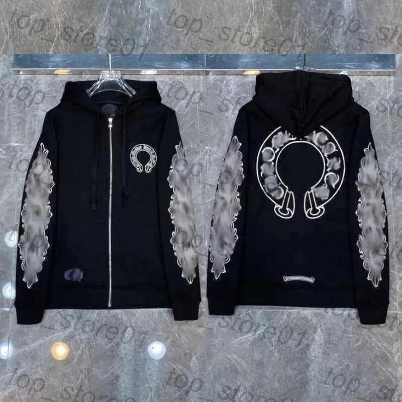 Mens Designer Clothes 2026 High-Quality Mens Chrome Hoodie Women Zipper Jacket Embroidered Horseshoe Sanskrit Cross Fashion Graphic Tee Women Casual Loose T Shirt