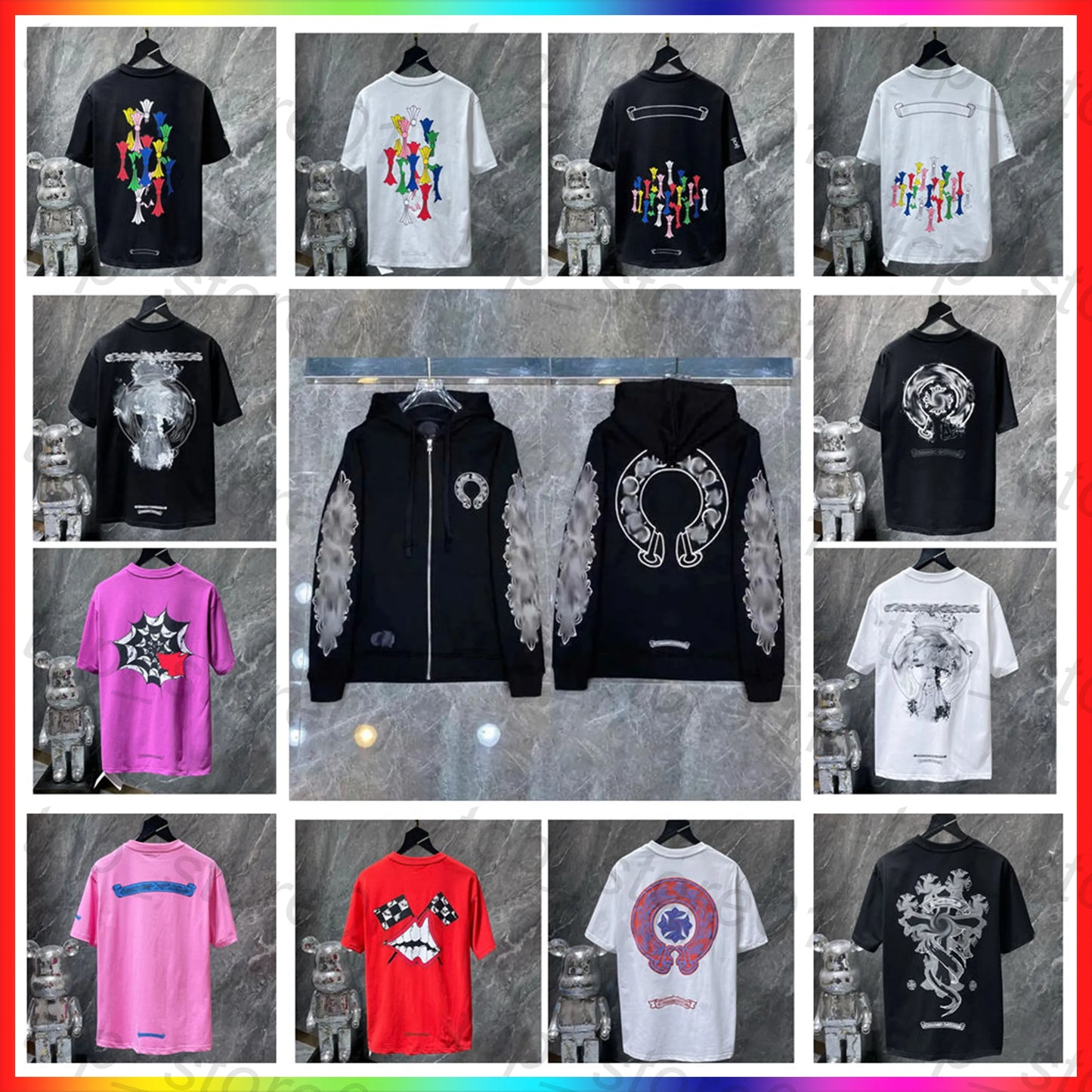 Mens Designer Clothes 2026 High-Quality Mens Chrome Hoodie Women Zipper Jacket Embroidered Horseshoe Sanskrit Cross Fashion Graphic Tee Women Casual Loose T Shirt