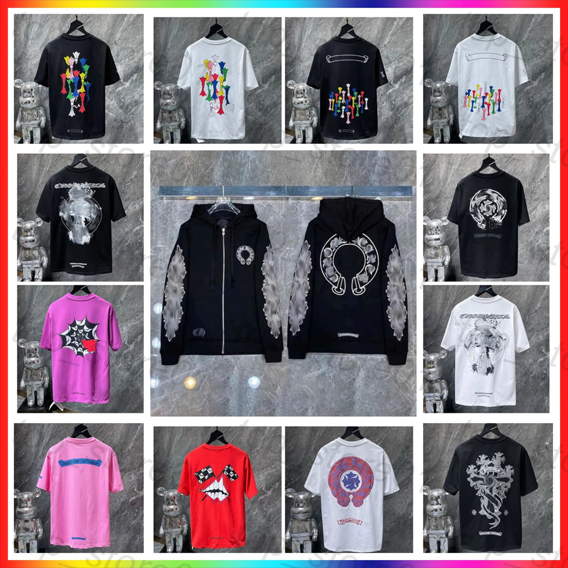 Mens Designer Clothes 2026 High-Quality Mens Chrome Hoodie Women Zipper Jacket Embroidered Horseshoe Sanskrit Cross Fashion Graphic Tee Women Casual Loose T Shirt