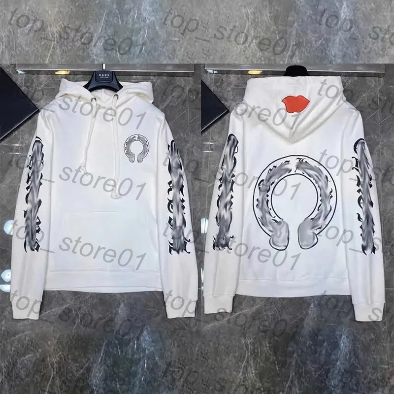 Mens Designer Clothes 2026 High-Quality Mens Chrome Hoodie Women Zipper Jacket Embroidered Horseshoe Sanskrit Cross Fashion Graphic Tee Women Casual Loose T Shirt