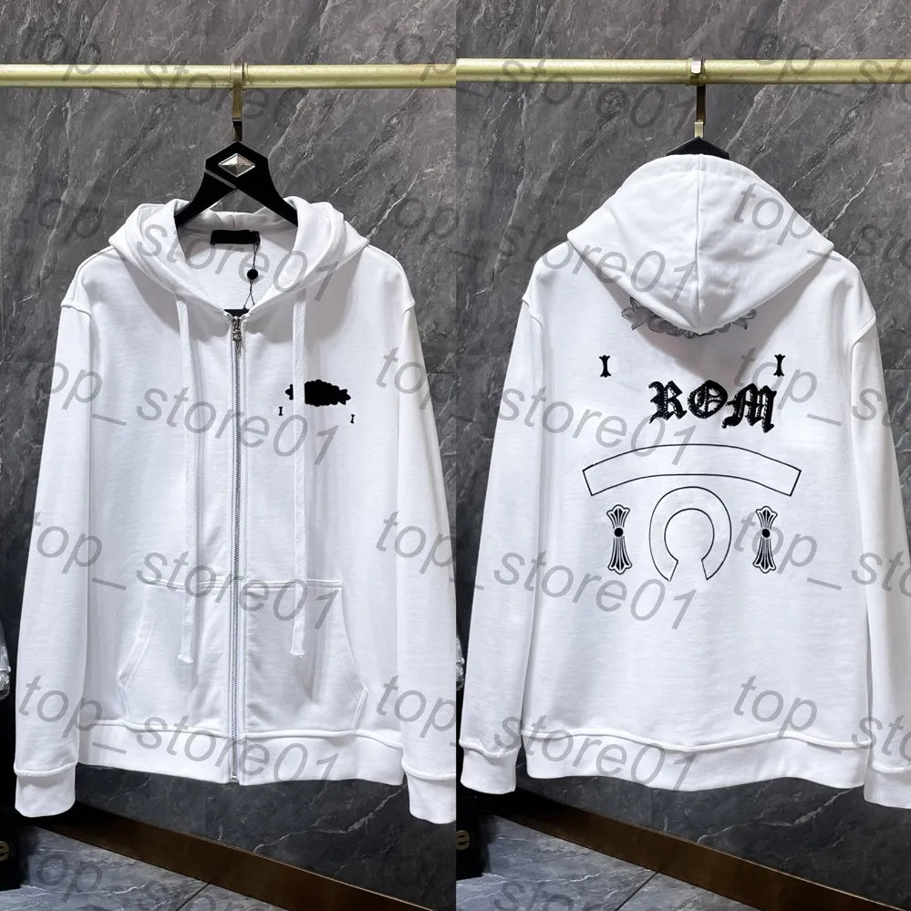 Mens Designer Clothes 2026 High-Quality Mens Chrome Hoodie Women Zipper Jacket Embroidered Horseshoe Sanskrit Cross Fashion Graphic Tee Women Casual Loose T Shirt