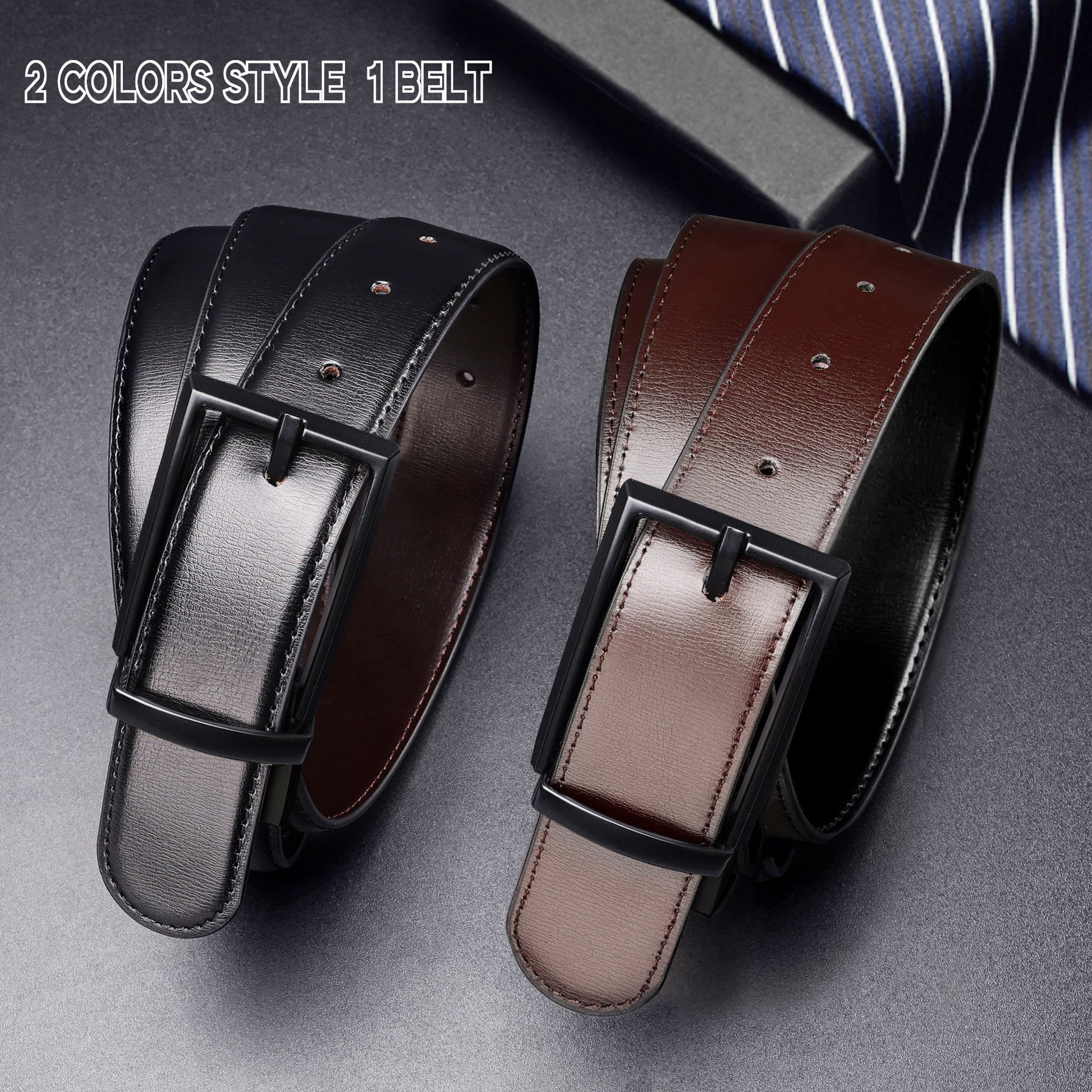 Reversible Mens Belt Black and Brown, Mens Dress Casual Belt, Thick Leather Belt