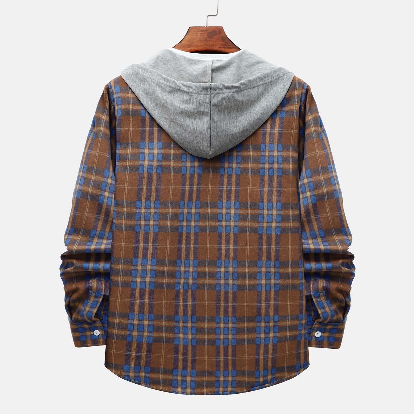 Men'S Flannel Plaid Hooded Shirts Casual Long Sleeve Button down Regular Fit Hooded Shirt Lightweight Thin Jackets Blue#02 L