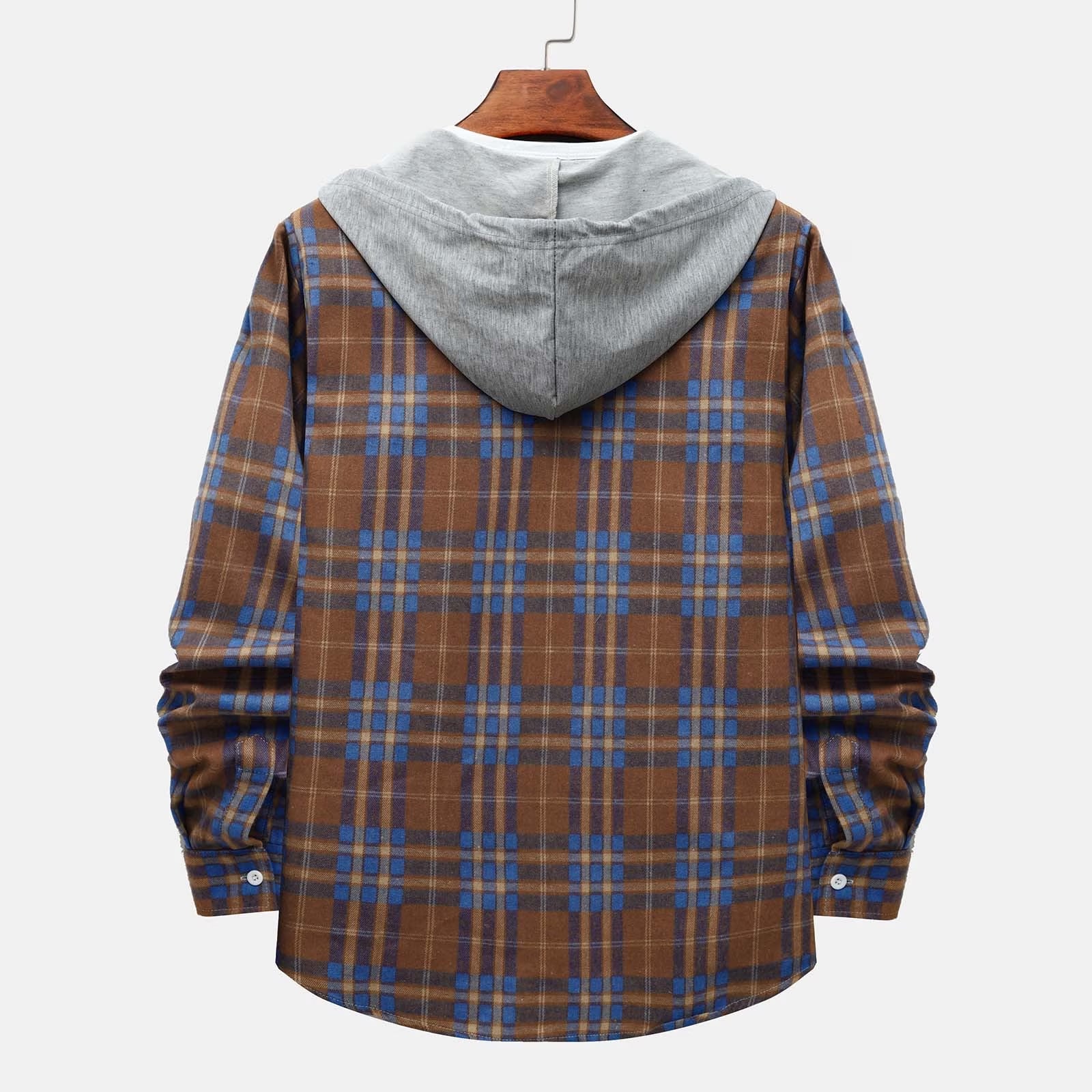 Men'S Flannel Plaid Hooded Shirts Casual Long Sleeve Button down Regular Fit Hooded Shirt Lightweight Thin Jackets Blue#02 L