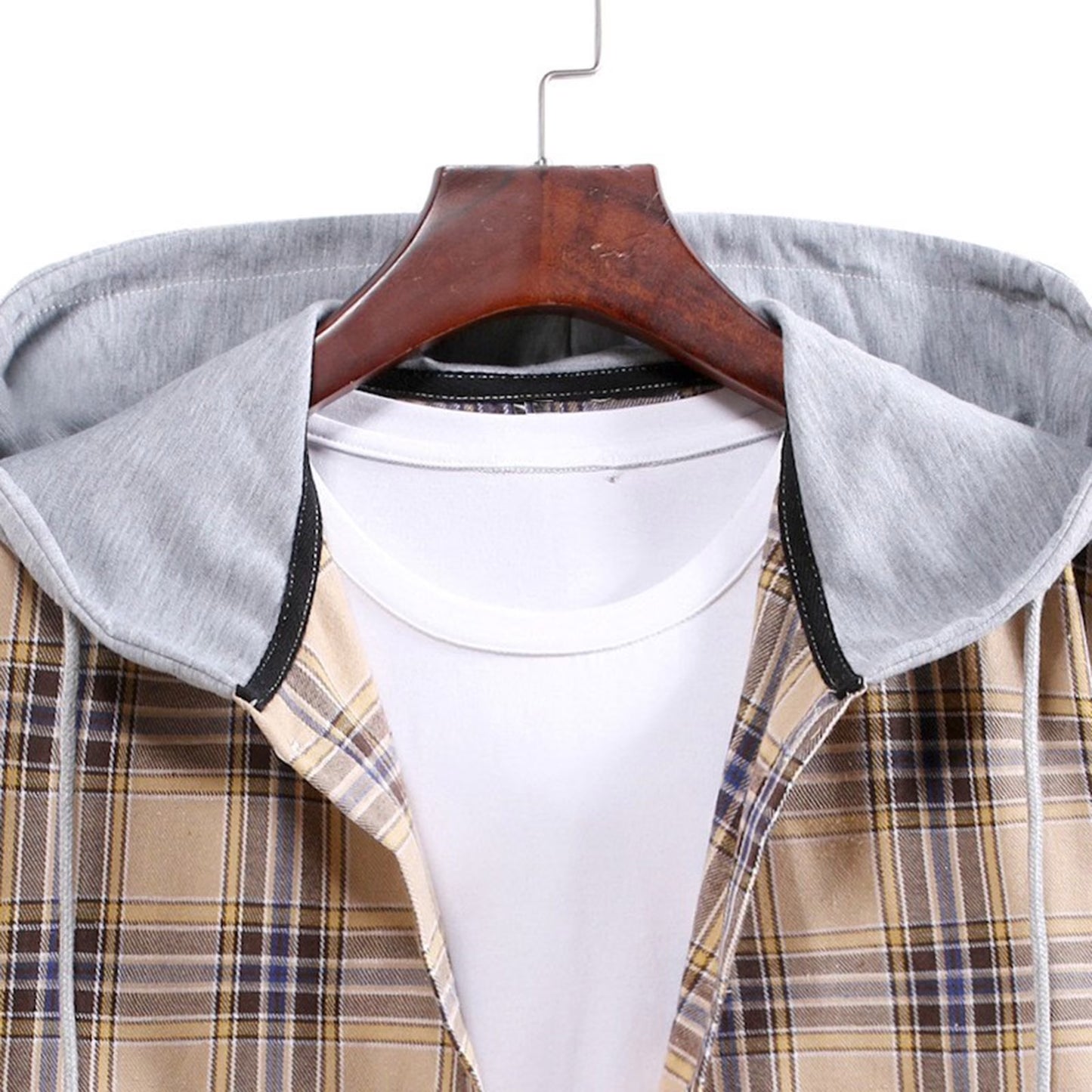 Men'S Flannel Plaid Hooded Shirts Casual Long Sleeve Button down Regular Fit Hooded Shirt Lightweight Thin Jackets Khaki#06 XXL
