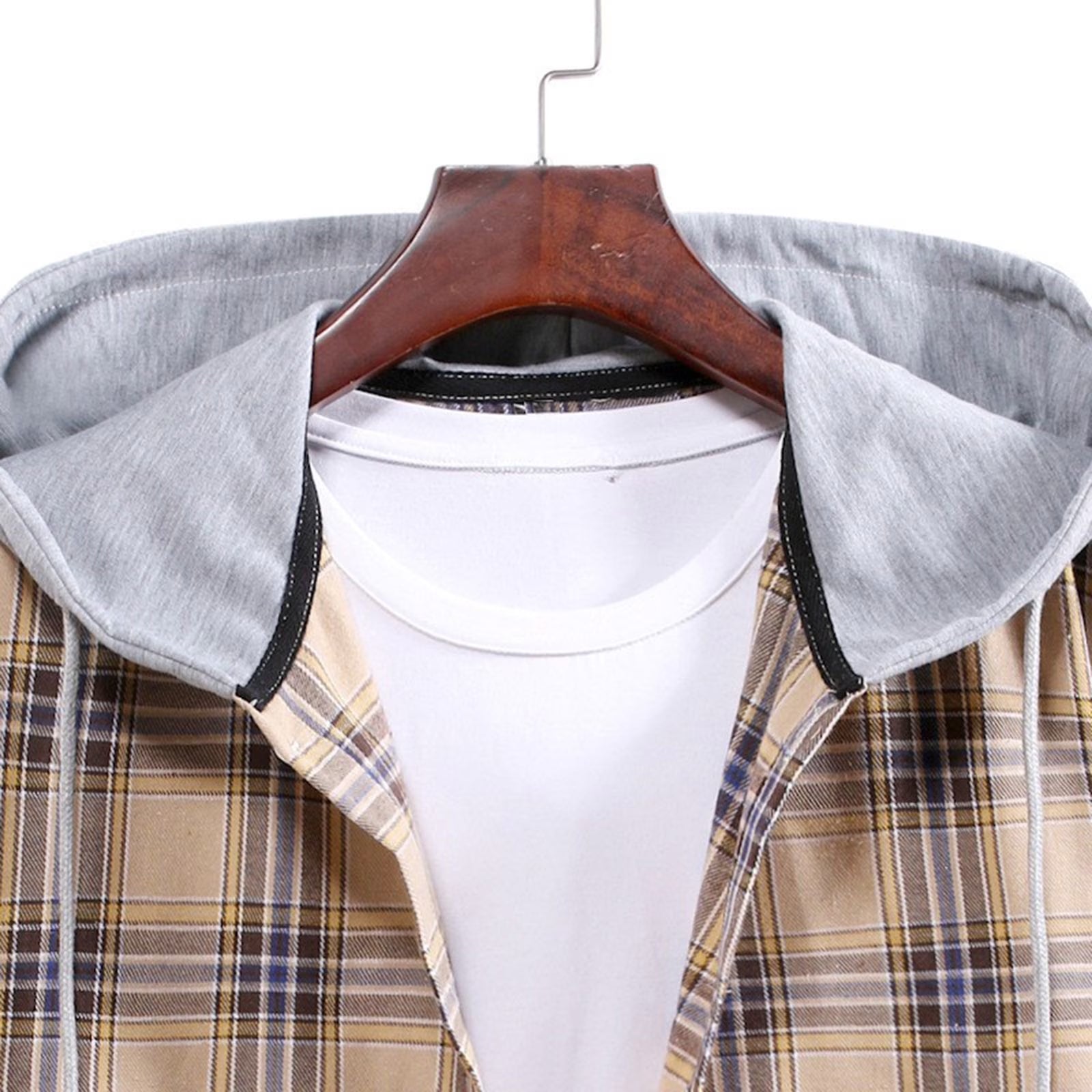 Men'S Flannel Plaid Hooded Shirts Casual Long Sleeve Button down Regular Fit Hooded Shirt Lightweight Thin Jackets Khaki#06 XXL