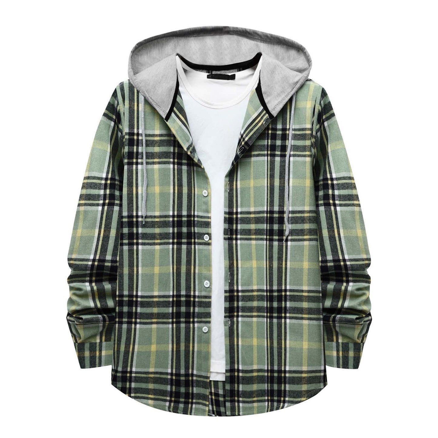 Mens Classic Plaid Long Sleeve Hooded Shirts Casual Thin Cotton Light Jacket Relaxed Fit Loose Outwear Hoodies Shirt Green M