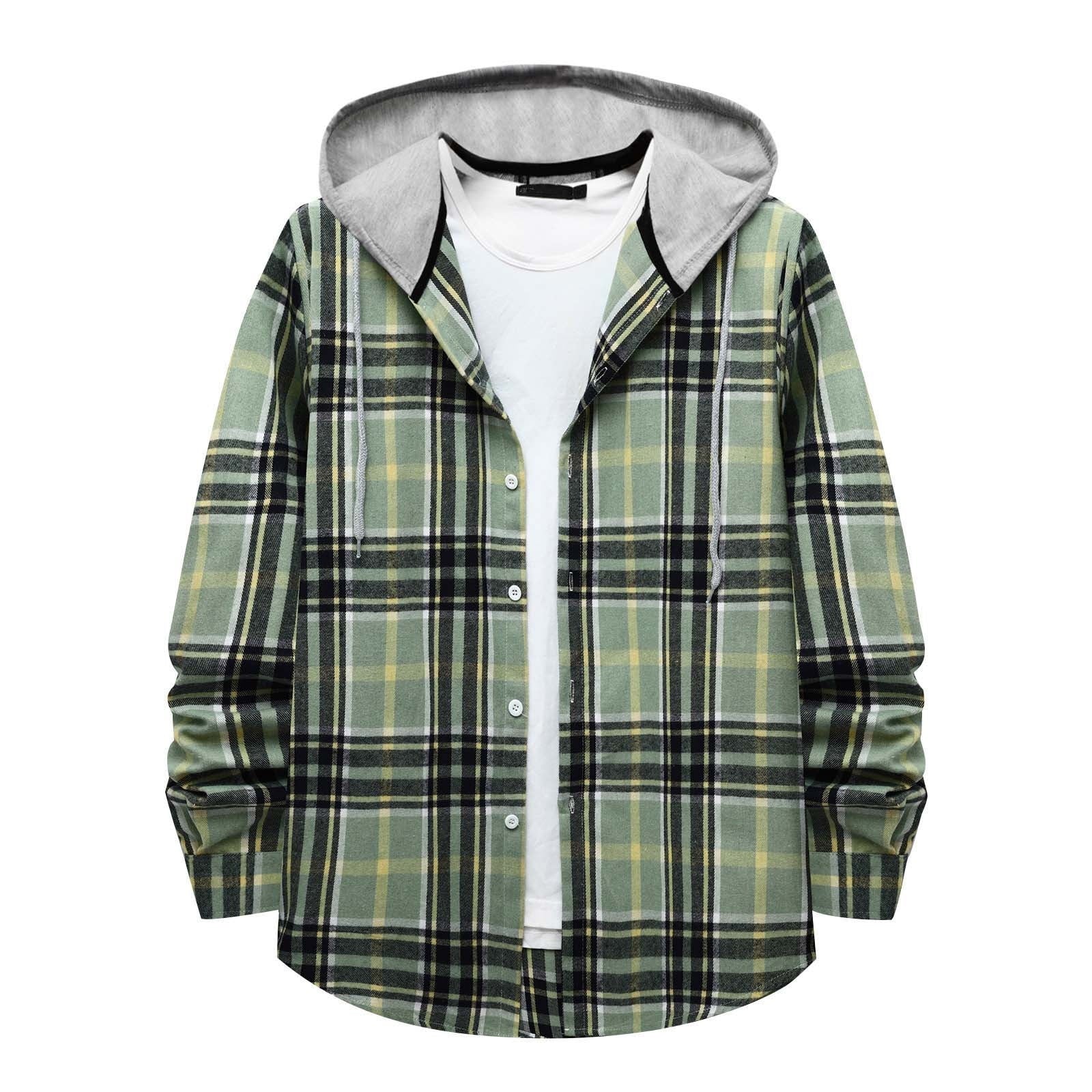 Mens Classic Plaid Long Sleeve Hooded Shirts Casual Thin Cotton Light Jacket Relaxed Fit Loose Outwear Hoodies Shirt Green M