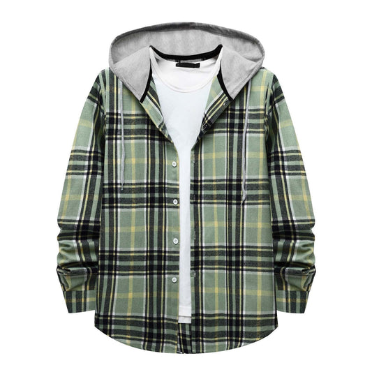 Mens Classic Plaid Long Sleeve Hooded Shirts Casual Thin Cotton Light Jacket Relaxed Fit Loose Outwear Hoodies Shirt Green M