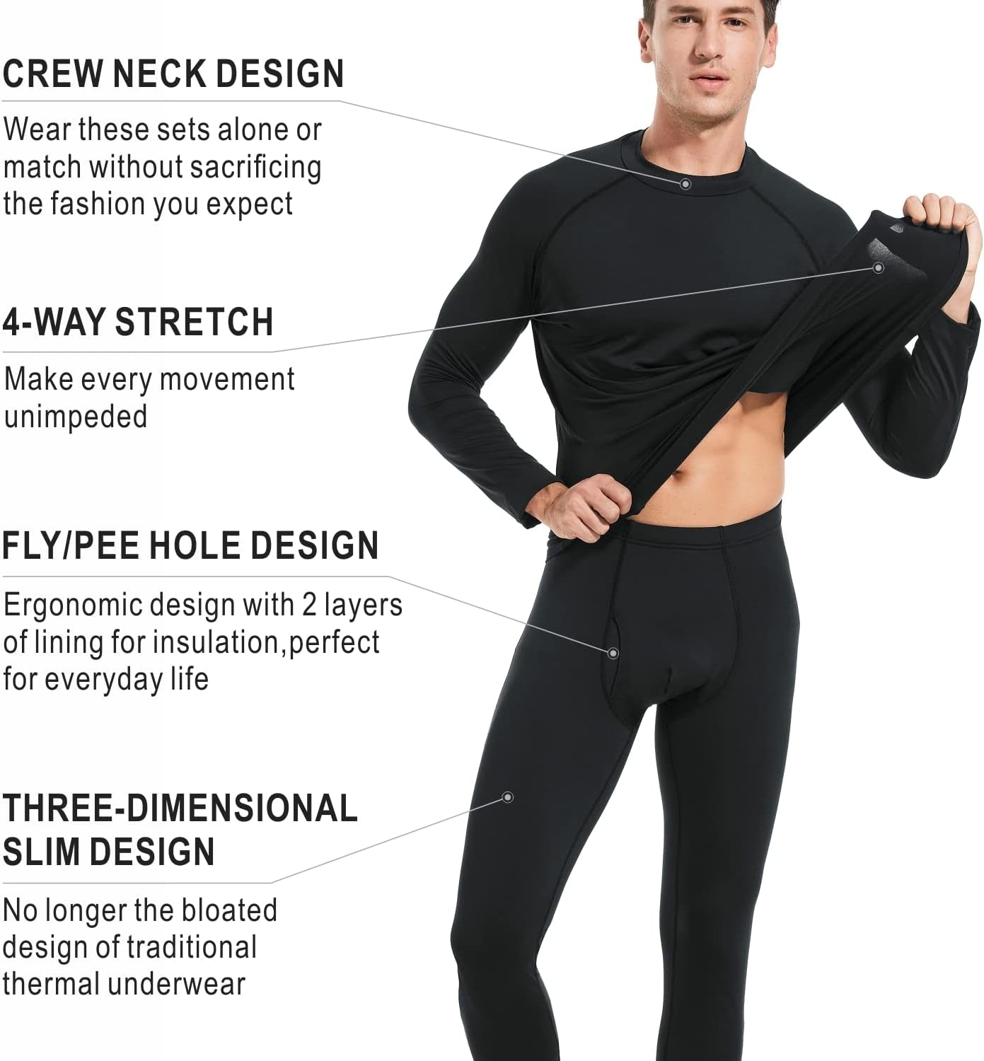 Thermal Underwear for Men Long Johns Fleece Lined Winter Warm Base Layer Set Bottom Top for Cold Weather