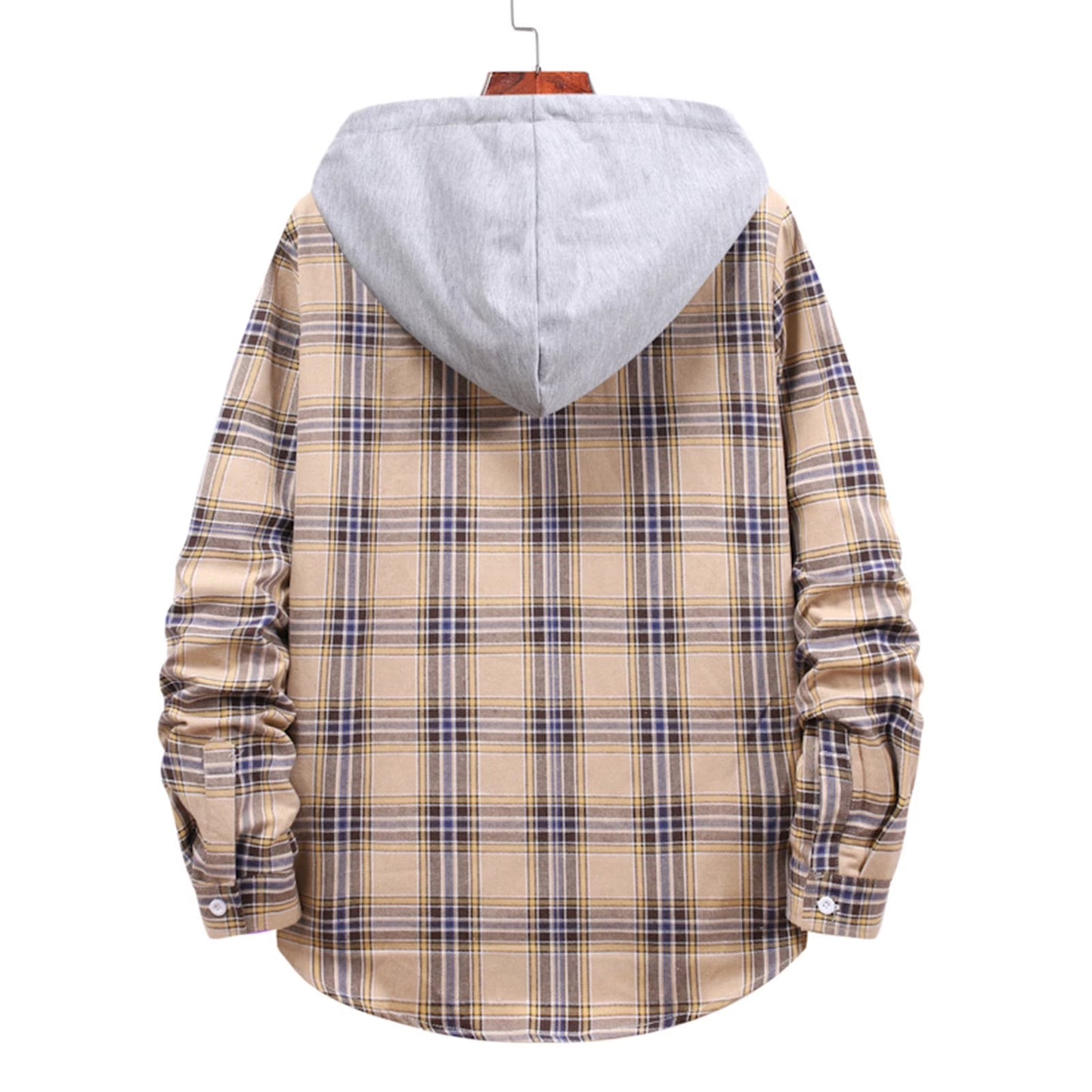 Men'S Flannel Plaid Hooded Shirts Casual Long Sleeve Button down Regular Fit Hooded Shirt Lightweight Thin Jackets Khaki#06 XXL