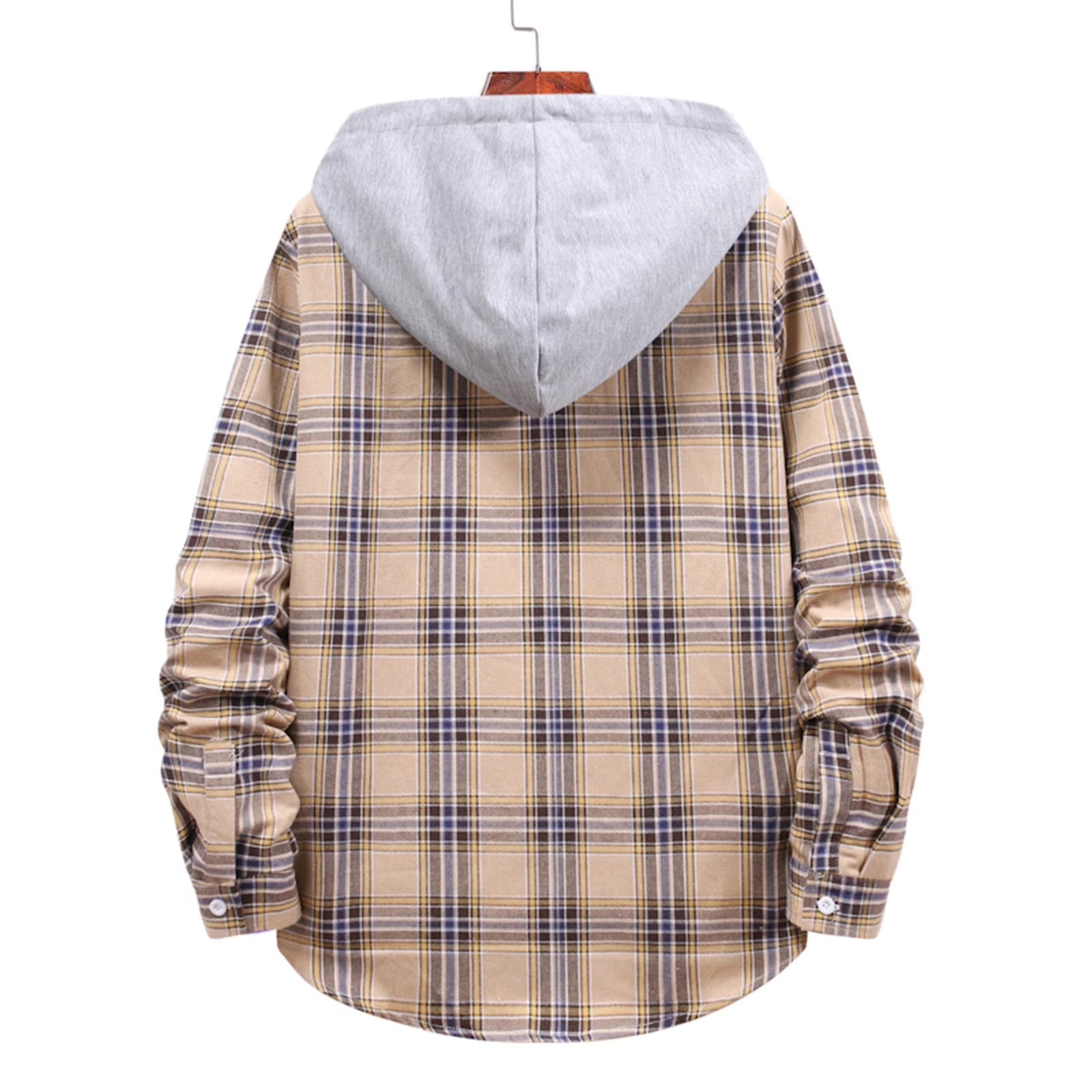 Men'S Flannel Plaid Hooded Shirts Casual Long Sleeve Button down Regular Fit Hooded Shirt Lightweight Thin Jackets Khaki#06 XXL